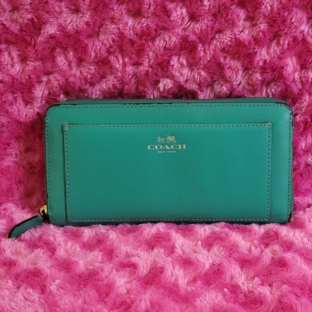 Coach Teal Accordian Wallet